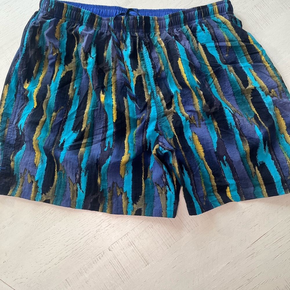 Vintage 00s Speedo Swim Suit Shorts - Blue & Gold Abstract - XL - Used - Vintage